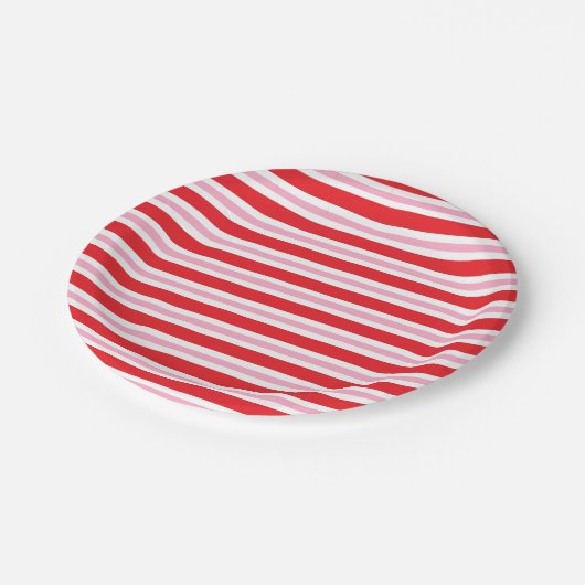 赤く、白いおよびピンクの厚いおよび薄く縞で飾ります ペーパープレート (アングル)