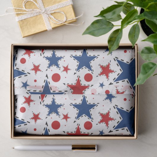 赤く、白いおよびブルースターのプリントパターン 薄葉紙 (ギフト)