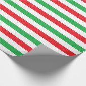赤く、白および緑のストライプ ラッピングペーパー (角)