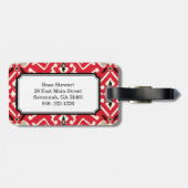 赤く、白および黒の鮮やかなイカットパターン ラゲッジタグ (裏面横)