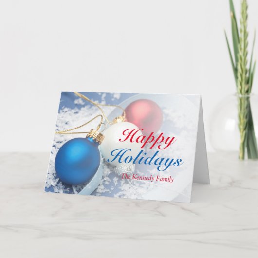 赤く、白くおよび青のクリスマスオーナメント シーズンカード (正面)