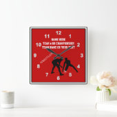 赤く、白くおよび黒くパーソナライズなレスリングの時計 スクエア壁時計 (ホーム)