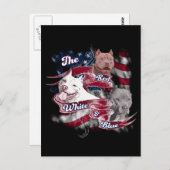 赤く、白く及び青のピットブル犬 ポストカード (正面/裏面)