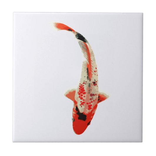赤く、白く、および黒いコイの魚 タイル (正面)