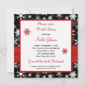 赤く、白く、黒い雪片のブライダルシャワーの招待 招待状 (裏面)