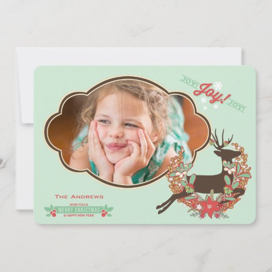 赤く、真新しいシカのクリスマスの休日の写真カード シーズンカード (正面)
