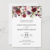 赤く、紫色および赤面の結婚式の秋の花 招待状 (正面)