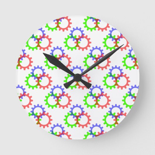 赤く、緑および青のギア ラウンド壁時計 (正面)