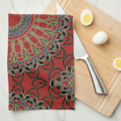 赤く、緑および青の曼荼羅 キッチンタオル (四つ折り)