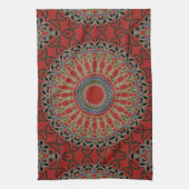 赤く、緑および青の曼荼羅 キッチンタオル (縦)