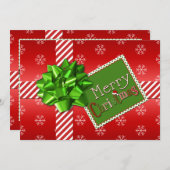 赤く、緑、白くストライプのなクリスマスの写真カード シーズンカード (正面/裏面)