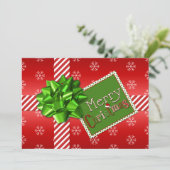 赤く、緑、白くストライプのなクリスマスの写真カード シーズンカード (スタンド正面)