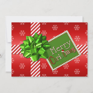 赤く、緑、白くストライプのなクリスマスの写真カード シーズンカード