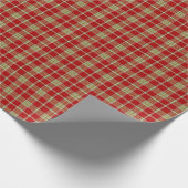 赤く、薄緑の素朴な格子縞パターン ラッピングペーパー (角)