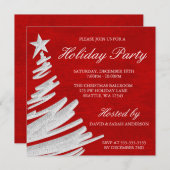 赤く、銀製のクリスマスツリーの休日のパーティ 招待状 (正面/裏面)