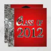 赤く、銀製のスパンコールの卒業の招待状 招待状 (正面/裏面)