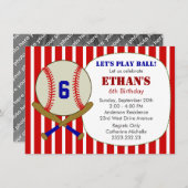 赤く、青および白い野球の誕生会の招待 招待状 (正面/裏面)