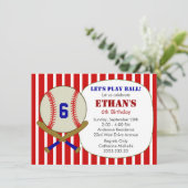 赤く、青および白い野球の誕生会の招待 招待状 (スタンド正面)