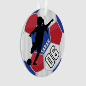 赤く、青、黒い及び白人の女の子のサッカーの選手- DIY オーナメント (正面)