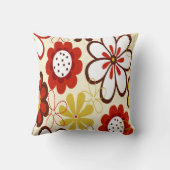 赤く、黄色いおよびブラウン装飾用クッションを開花します クッション (裏面)