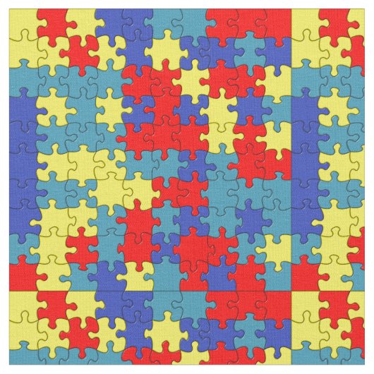 赤く、黄色及び青の自閉症のパズルパターン ファブリック (クローズアップ)