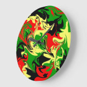 赤く、黄色、黒いおよび緑の渦巻 ラージ壁時計 (傾斜)