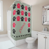 赤く、黒いおよび灰色の足のプリント シャワーカーテン (インサイチュ)
