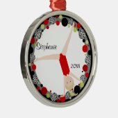 赤く、黒い及び緑のパーソナライズのブロンドの体育専門家 メタルオーナメント (右)