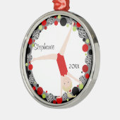 赤く、黒い及び緑のパーソナライズのブロンドの体育専門家 メタルオーナメント (左)