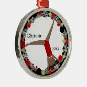 赤く、黒い及び緑の黒い髪の体育専門家 メタルオーナメント (右)