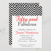 赤く、黒く、および白いシェブロンの誕生日の招待状 招待状 (正面/裏面)