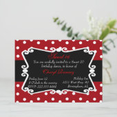 赤く、黒く、及び白い点の菓子16のパーティの招待状 招待状 (スタンド正面)