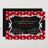 赤く、黒く、及び白い点の菓子16のパーティの招待状 招待状 (正面/裏面)