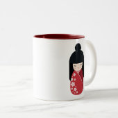 赤こけし人形-かわい日本のい芸者娘 ツートーンマグカップ (正面右)