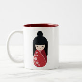 赤こけし人形-かわい日本のい芸者娘 ツートーンマグカップ (左)