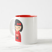 赤こけし日本の人形 ツートーンマグカップ (正面左)