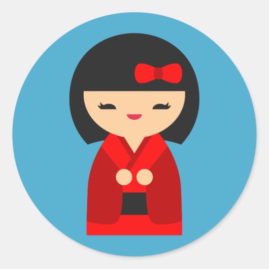 赤こけし日本の人形 ラウンドシール (正面)