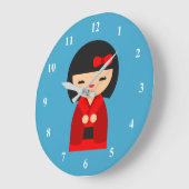 赤こけし日本の人形 ラージ壁時計 (傾斜)