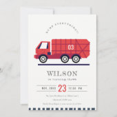 赤ごみトラックの子供たち任意の年齢誕生日招待状 サンキューカード (正面)