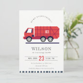赤ごみトラックの子供たち任意の年齢誕生日招待状 サンキューカード (スタンド正面)