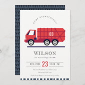 赤ごみトラックの子供たち任意の年齢誕生日招待状 サンキューカード (正面/裏面)