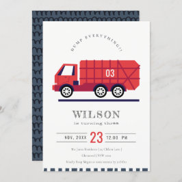 赤ごみトラックの子供たち任意の年齢誕生日招待状 サンキューカード