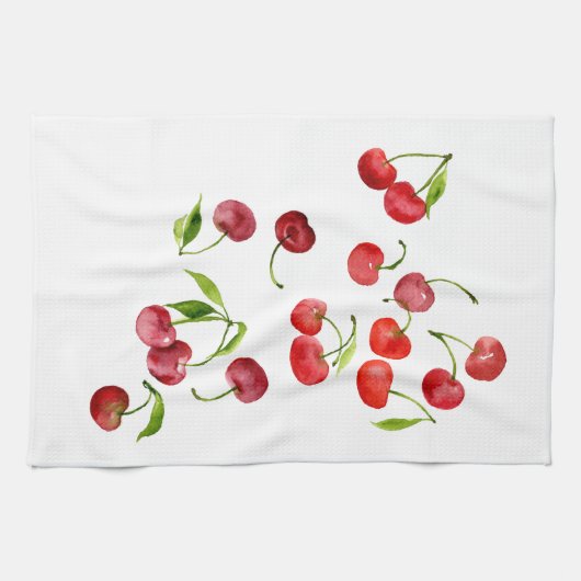 赤さくらんぼさくらんぼの水色 キッチンタオル (横)