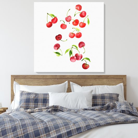 赤さくらんぼさくらんぼの水色 キャンバスプリント (インサイチュ (寝室))