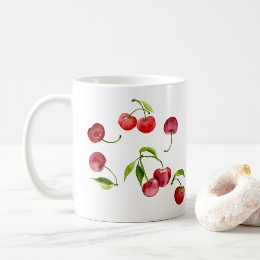 赤さくらんぼさくらんぼの水色 コーヒーマグカップ (ドーナツ)