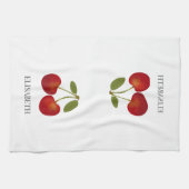 赤さくらんぼの実パーソナライズされた名 キッチンタオル (横)