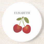 赤さくらんぼの実パーソナライズされた名 コースター (正面)