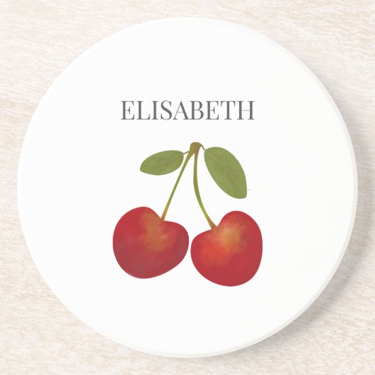 赤さくらんぼの実パーソナライズされた名 コースター (正面)