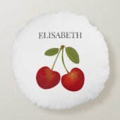 赤さくらんぼの実パーソナライズされた名 ラウンドクッション (裏面)