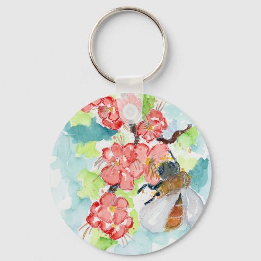 赤さくらんぼの木の花と蜂 キーホルダー (正面)